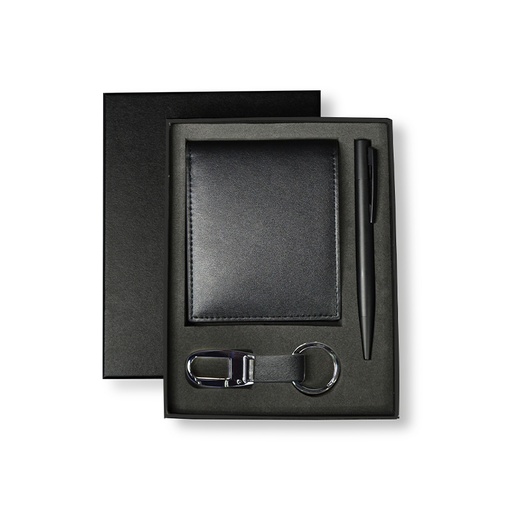 [GSGL 9538] BIBURY - Set of Men's Wallet, Key Chain and Pen - Black